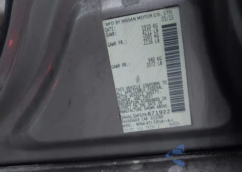 2015 Nissan Altima 2.5 Sl from USA, damaged, VIN 1N4AL3AP1FN871922